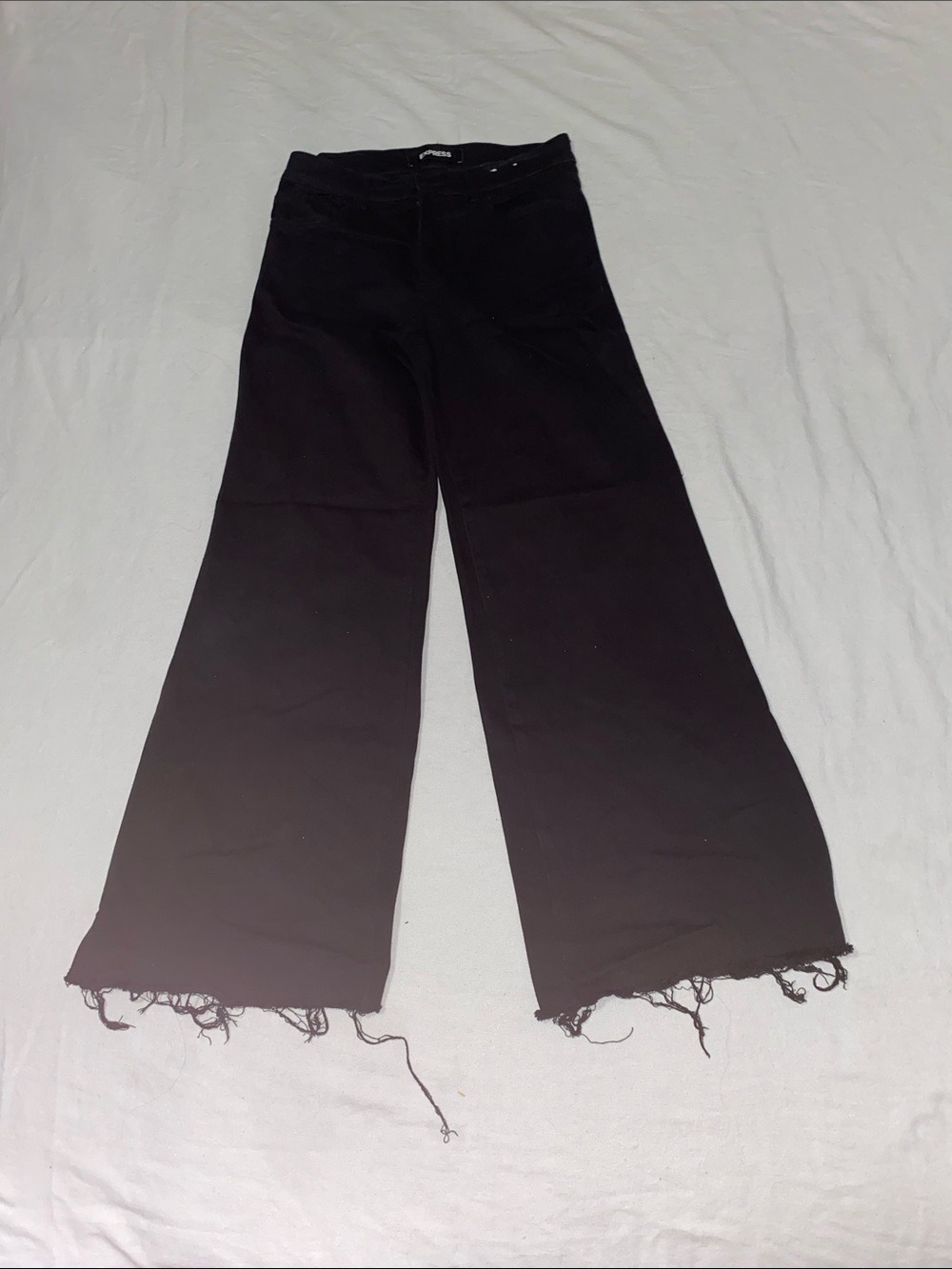 Express Black Wide-Leg Jeans with Raw Frayed Hem